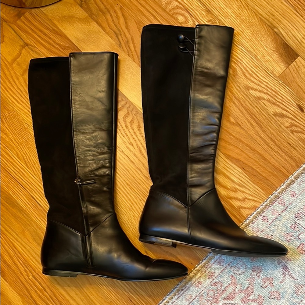 Sarah Flint Black Leather Suede Knee High Riding Boots women size US 8.5 EU 39